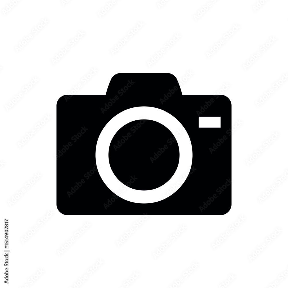 This Illustration features a simple, black icon of a classic camera, depicted with a prominent lens and a small viewfinder. It symbolizes photography, capturing moments, video, or image-related This Illustration features a simple, black icon of a classic camera, depicted with a prominent lens and a small viewfinder. It symbolizes photography, capturing moments, video, or image-related