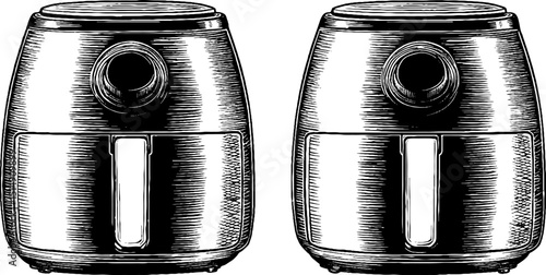 Engraved illustration of air fryer set for kitchen design projects