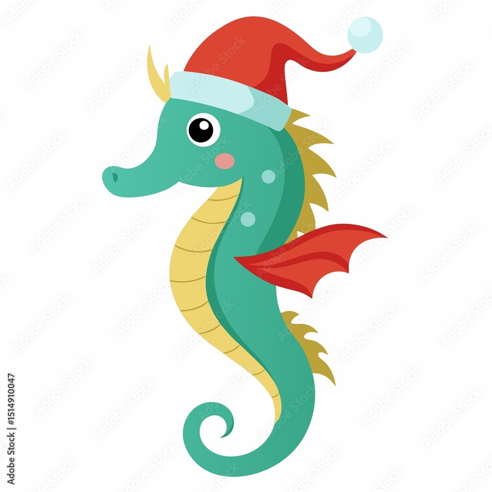 Fototapeta premium Santa head Seahorse isolated on white background