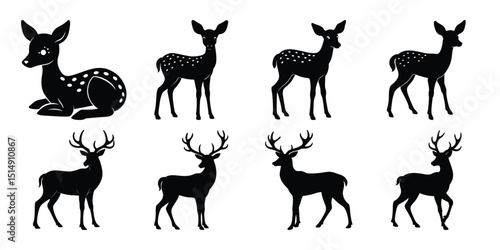 Deer Silhouettes Vector Set of Wild Animal Icons