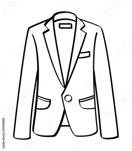 Men's single button blazer outline drawing