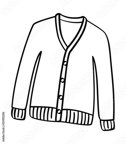 Buttoned V-neck cardigan outline drawing