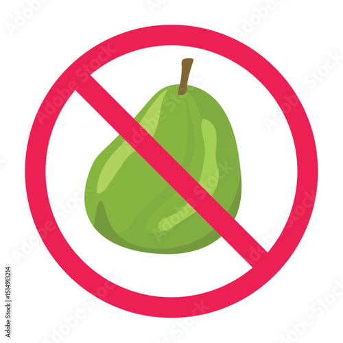 Forbidden sign with green water apple fruit icon, green water apple fruit prohibition sign, do not eat green water apple symbol