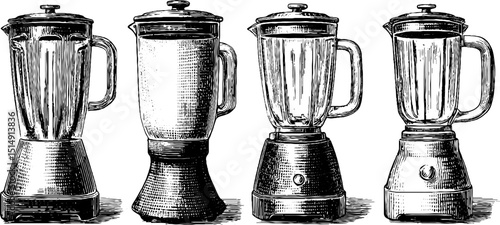 Vintage blender collection: retro engraved kitchen appliance design