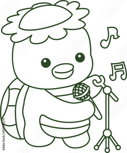Outline of Kawaii japanese mythology Kappa sticker cute.
Coloring pages of Cute kappa mascot ghost japanese.
