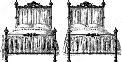 Vintage cast iron bed frame engravings - classic home decor inspiration