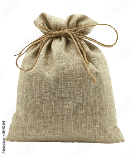 Fabric pouch on transparent background. Commonly used for storage or transport.