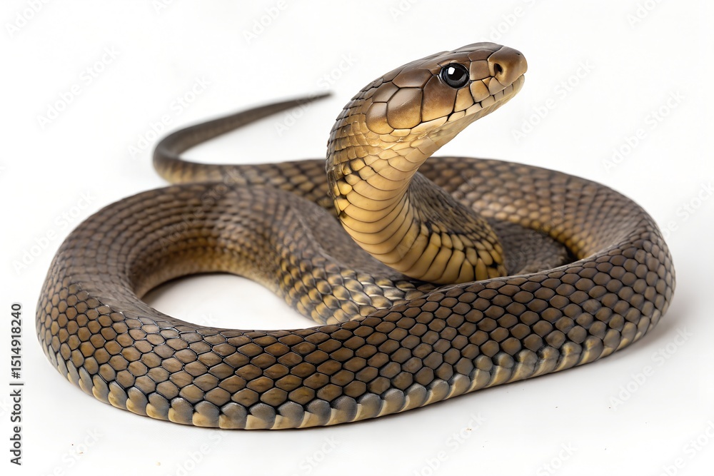Close-up of a dangerous black viper snake with scales on a white background Close-up of a dangerous black viper snake with scales on a white background