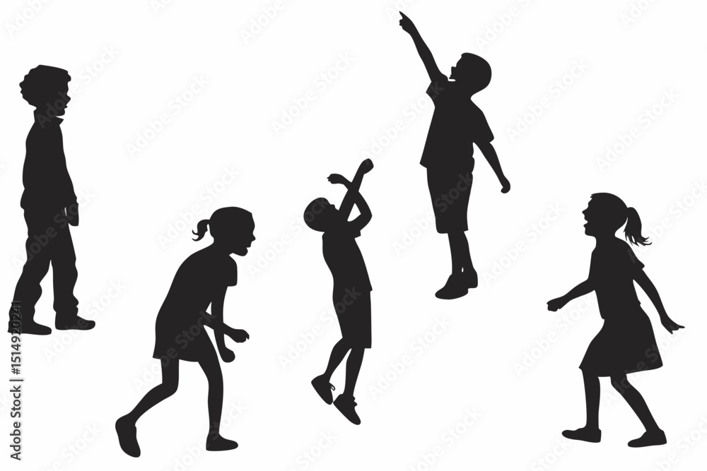 Obraz premium Set of Children Silhouettes in Various Poses and Activities