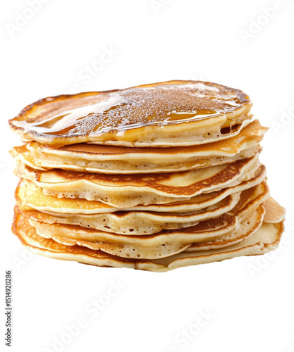 Pancakes on transparent background. A flat cake, often thin and round, prepared from a starch-based batter and cooked on a hot surface.