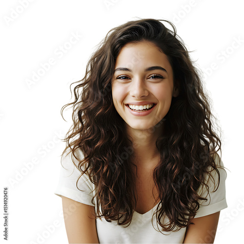 Smiling Woman with Curly Hair: Portrait Photography