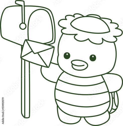 Outline of Kawaii japanese mythology Kappa sticker cute.
Coloring pages of Cute kappa mascot ghost japanese.