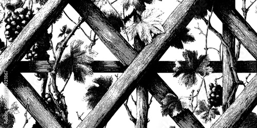 Engraved grapevine trellis design for print and poster
