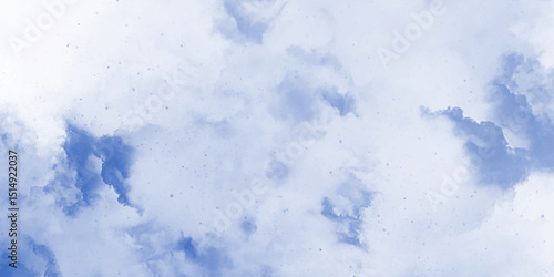Blue sky with white clouds Abstract nature background of romantic summer. Sunny sky blue light watercolor aquarelle painting brush effect. Fantastic fuzzy and puffy blue sky for design.	