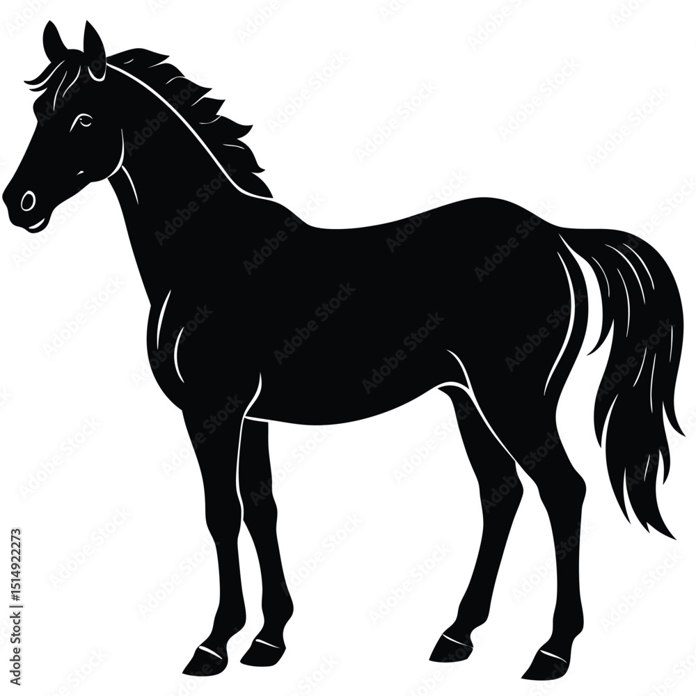 Obraz premium Horse Silhouette Standing Detailed Illustration
