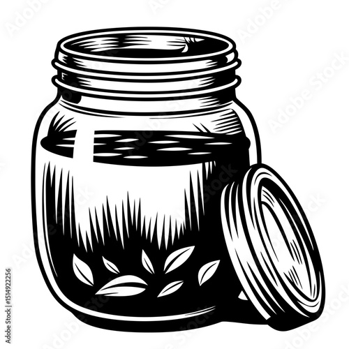 Vintage mason jar with loose leaf tea illustration