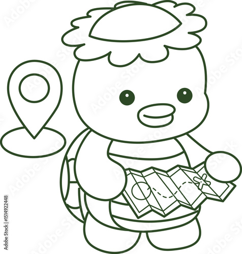 Outline of Kawaii japanese mythology Kappa sticker cute.
Coloring pages of Cute kappa mascot ghost japanese.