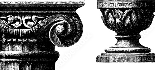 Classic greek column capital engravings set for architectural design and history projects