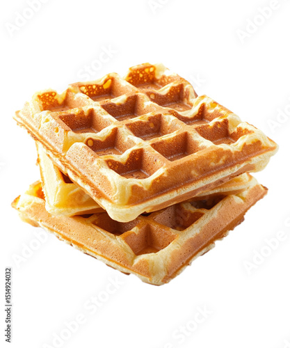 Waffles on transparent background. A dish made from leavened batter or dough cooked between two plates to give a characteristic size, shape, and surface impression.