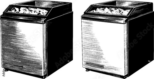 Engraved illustration set of vintage ice makers for design and decor
