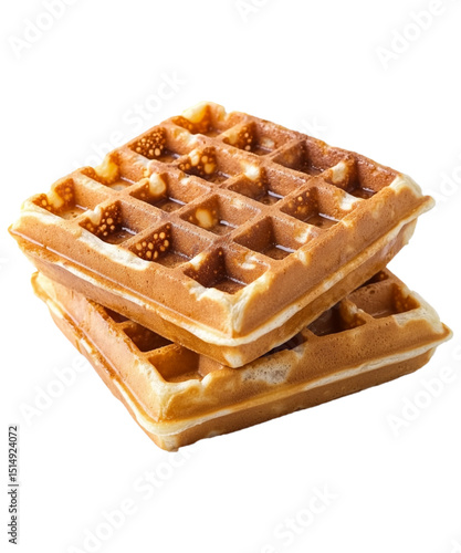 Waffles on transparent background. A dish made from leavened batter or dough cooked between two plates to give a characteristic size, shape, and surface impression.