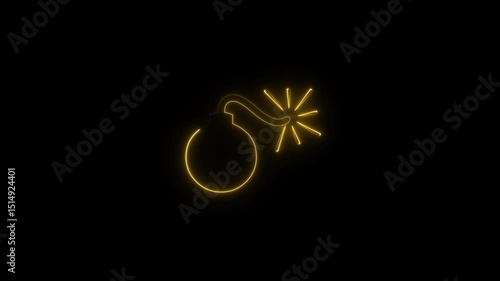 Neon symbol bomb icon blue color glowing animation with black background 4k animation