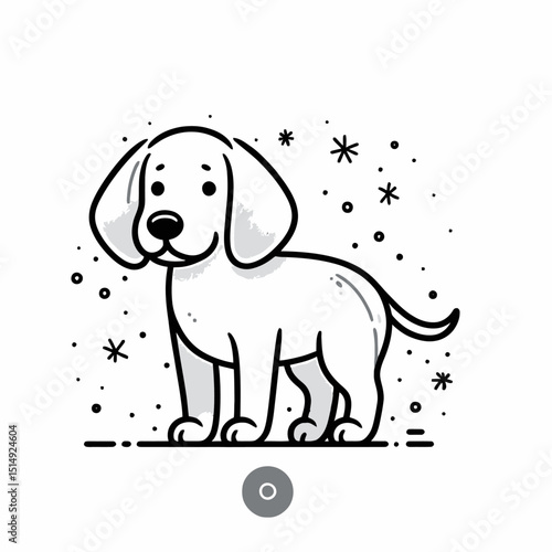 Cartoon Great Dane dog standing in the snow with a happy expression  