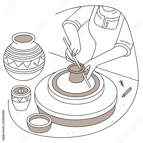 Woman potter shaping clay on a pottery wheel