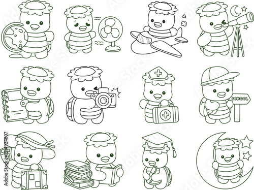 Outline of Kawaii japanese mythology Kappa sticker cute.
Coloring pages of Cute kappa mascot ghost japanese.