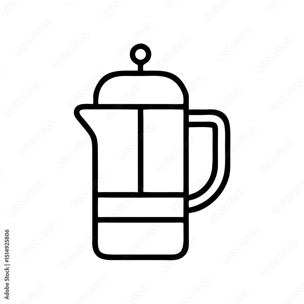 Obraz premium French Press Outline Icons Minimal Coffee Brewing Line Style Kitchenware