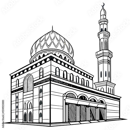 Islamic mosque line drawing architecture illustration