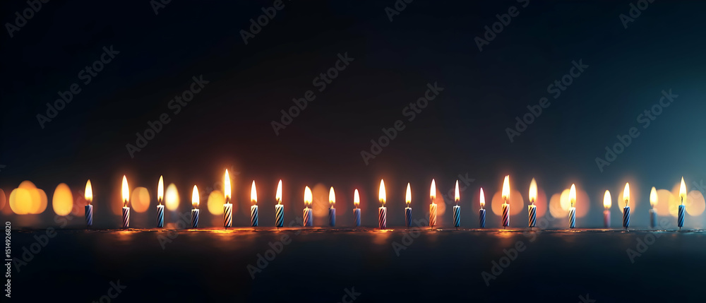 Many Candles Lit In A Row On A Dark Background Many Candles Lit In A Row On A Dark Background