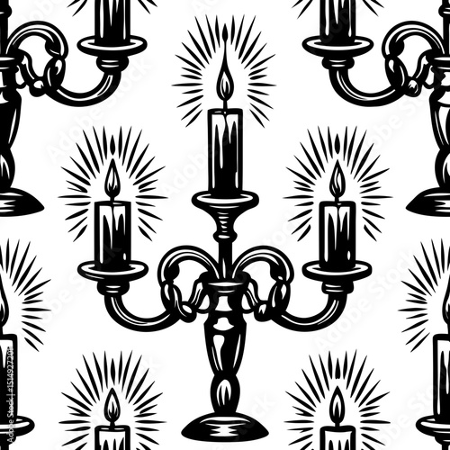 Elegant black and white candleholder seamless pattern