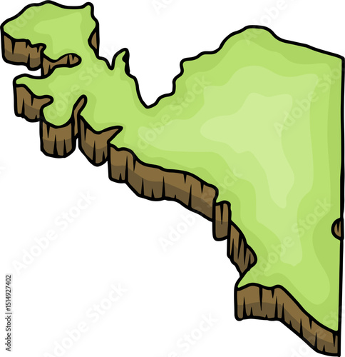 Ilustrasi Peta Kartun Isometrik Pulau Papua, Kepulauan Indonesia