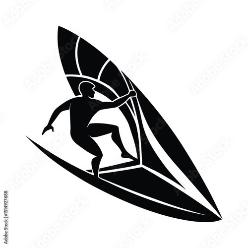 Silhouette illustration of a windsurfer on a surfboard enjoying the water sport activity