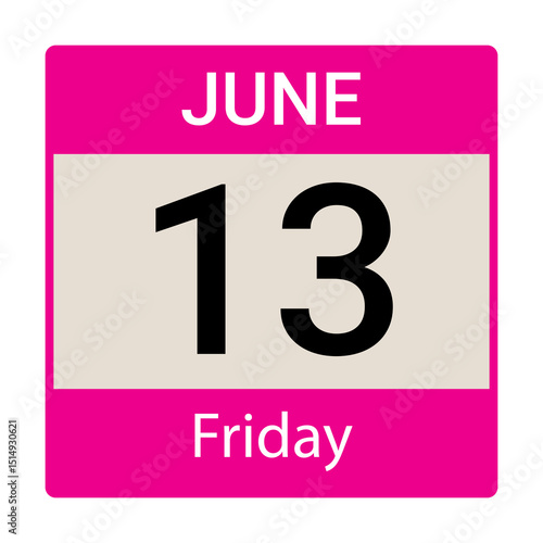 13 June, Friday, Date template, Useful design for calendar or event promotion. Vector illustration EPS 10 file