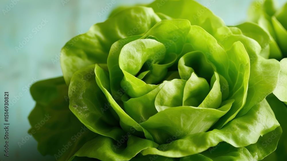 Obraz premium Fresh Butterhead Lettuce in Close-Up, Showcasing Nature's Vibrant Beauty and Delicate Texture