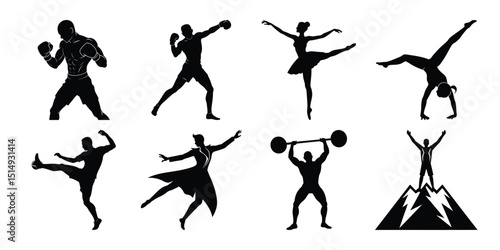 Vector silhouettes of dancing girls, people, and ballet dancers in action, perfect for sports, art, and fun illustrations