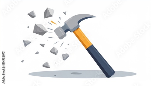 Impactful hammer blow visualization breaking surface with dynamic fragmentation
