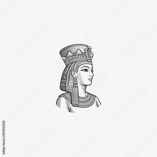 Queen nefertiti with engraving style logo icon design vector illustration