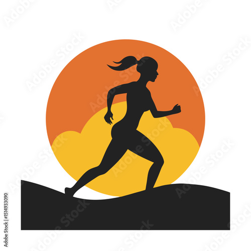 Woman Running Through Open Field Landscape