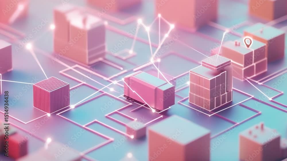 Abstract digital network of interconnected 3D shipping containers and cargo Abstract digital network of interconnected 3D shipping containers and cargo