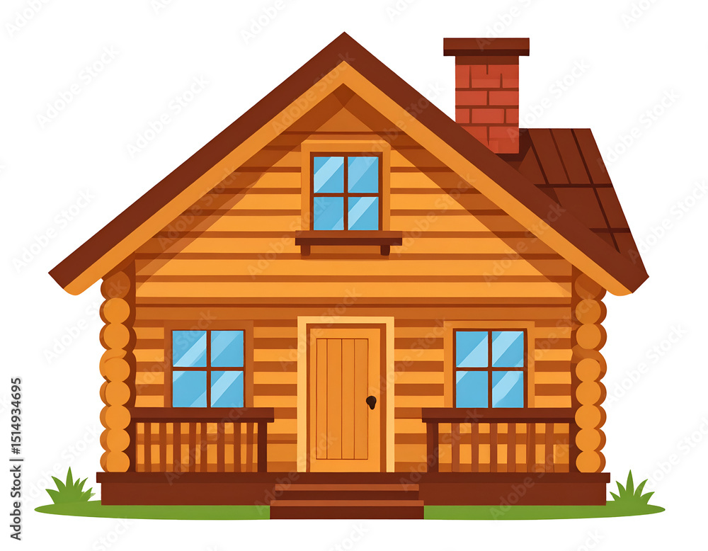 Cartoon illustration of a cozy log cabin Cartoon illustration of a cozy log cabin