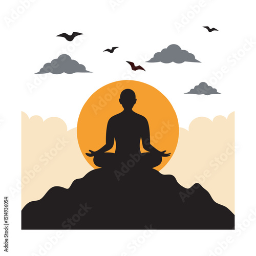 Meditating Figure On Serene Mountain Cliff
