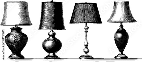 Vintage set of engraved table lamps with intricate designs for interior decor inspiration