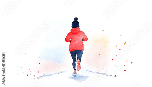 Woman Jogging Winter Watercolor.
