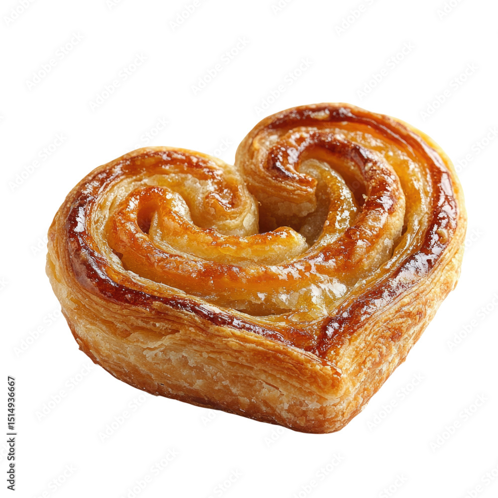 Heart-shaped pastry with golden flaky layers and sweet glaze, transparent background, cutout PNG Heart-shaped pastry with golden flaky layers and sweet glaze, transparent background, cutout PNG