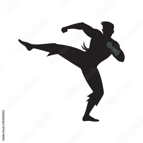 Karate Fighter Performing High Kick Pose