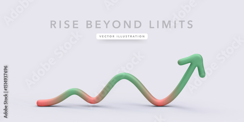 Abstract Wavy Arrow Pointing Up on Light Background with Motivational Text, Ideal for Growth Concepts, Success Infographics, or Business Presentations. Vector Illustration.