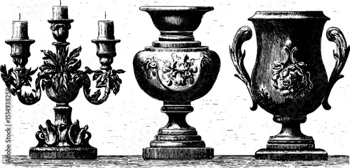 Elegant vintage candelabra set with intricate engravings for classic decor and design